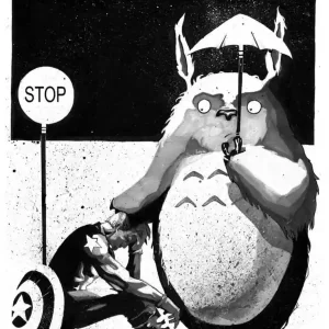 AFFICHE LUXE - NB - HOMMAGE TOTORO CAPTAIN AMERICA Prix Promo